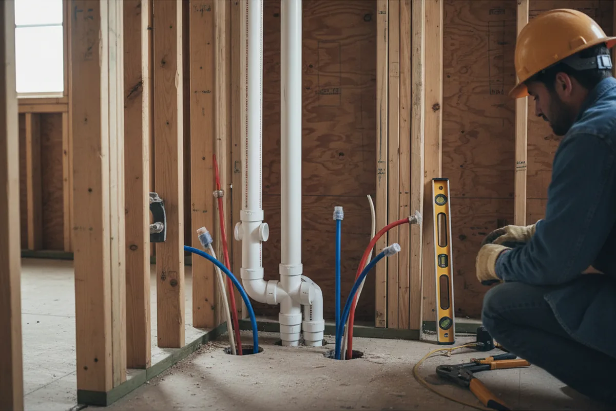 Drain and supply rough-in during Leak Detection in Madisonville